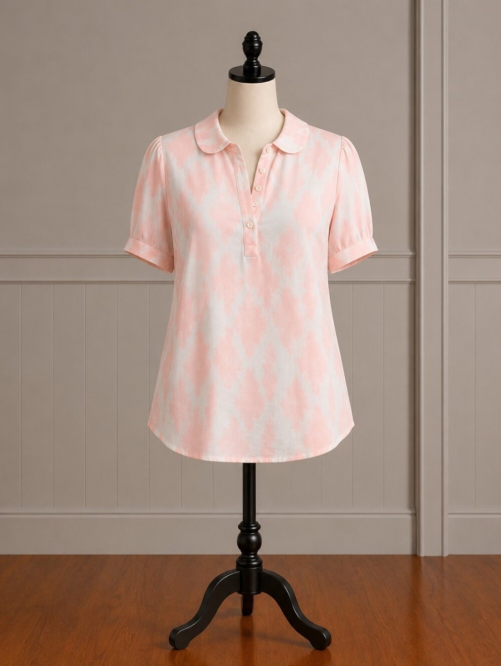 QVC Pink and White Collared Women's Top